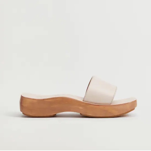 MNG Cream Asymmetric Leather Wood-Style Square Toe Slide Sandal Sz EUR 38 US 7.5 - Picture 15 of 16
